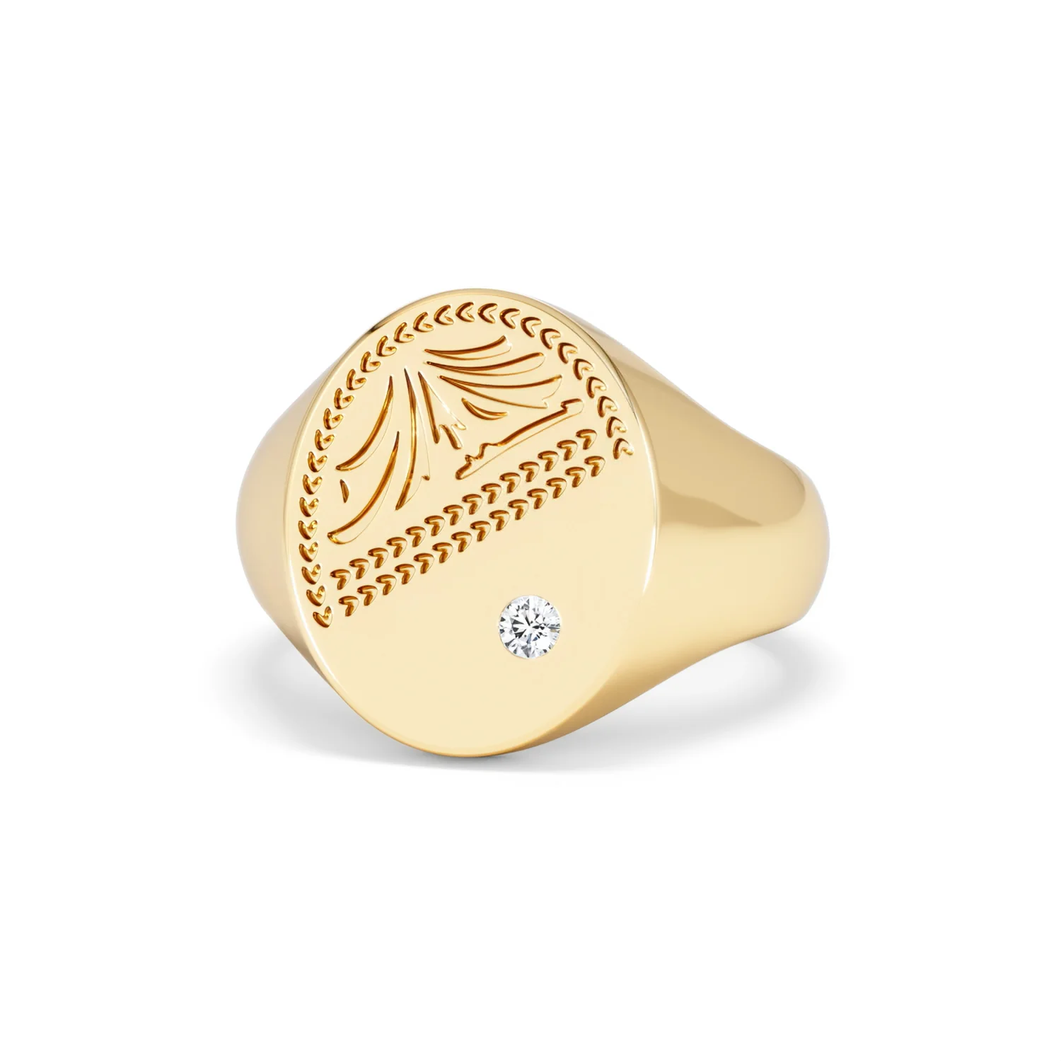 Crest 0.03ct Lab Diamond Men's Oval Signet Ring in 18K Yellow Gold Vermeil - Image 84