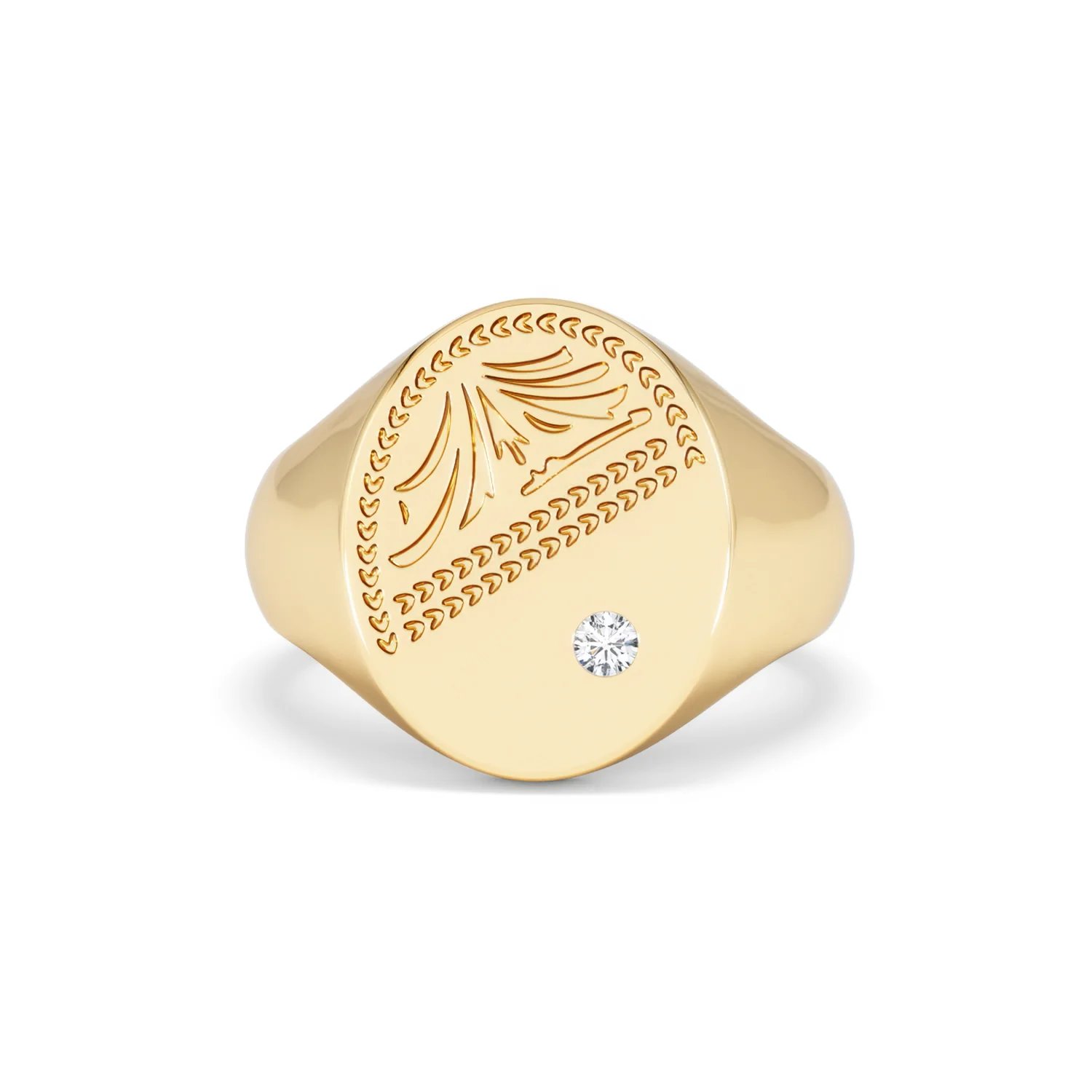 Crest 0.03ct Lab Diamond Men's Oval Signet Ring in 18K Yellow Gold Vermeil - Image 86