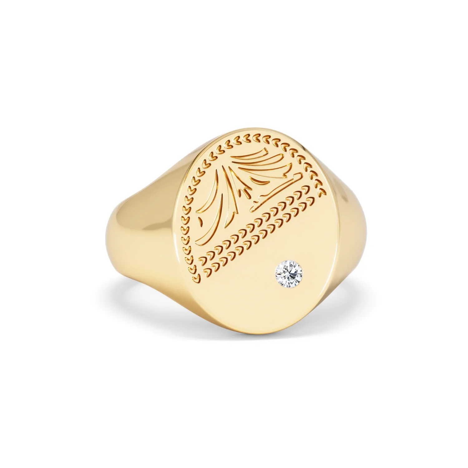 Crest 0.03ct Lab Diamond Men's Oval Signet Ring in 18K Yellow Gold Vermeil - Image 9