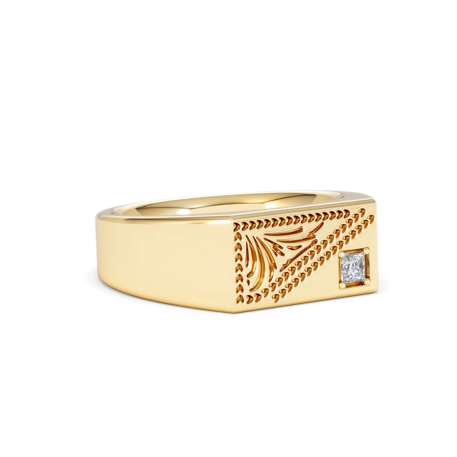 Crest 0.03ct Lab Diamond Men's Rectangle Signet Ring in 18K Yellow Gold Vermeil - Image 15