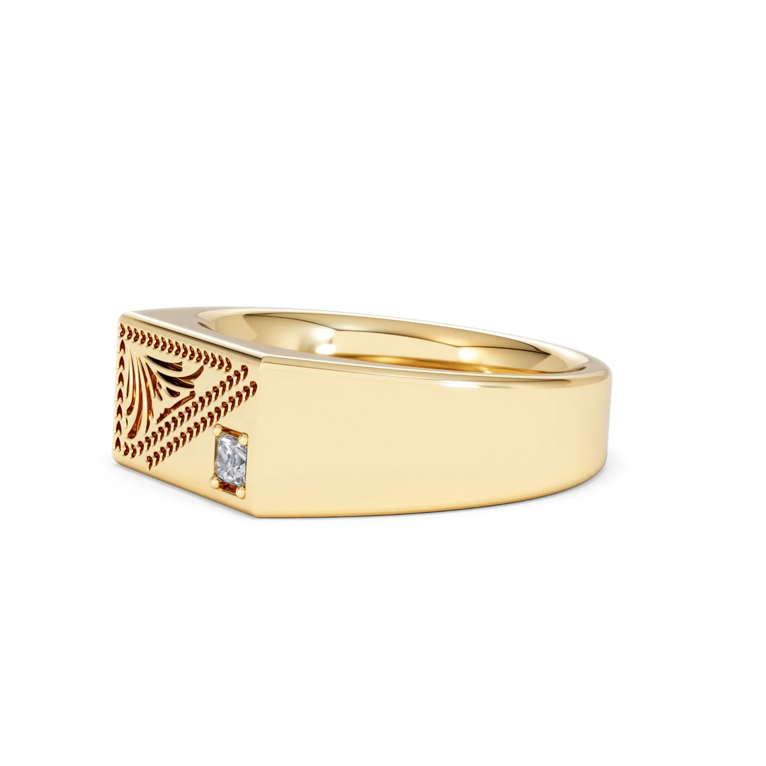 Crest 0.03ct Lab Diamond Men's Rectangle Signet Ring in 18K Yellow Gold Vermeil - Image 75