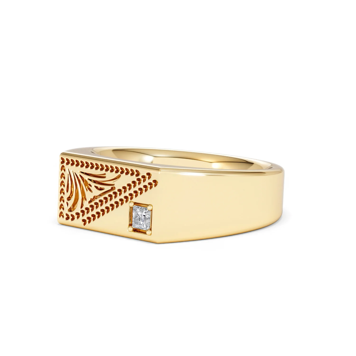 Crest 0.03ct Lab Diamond Men's Rectangle Signet Ring in 18K Yellow Gold Vermeil - Image 79