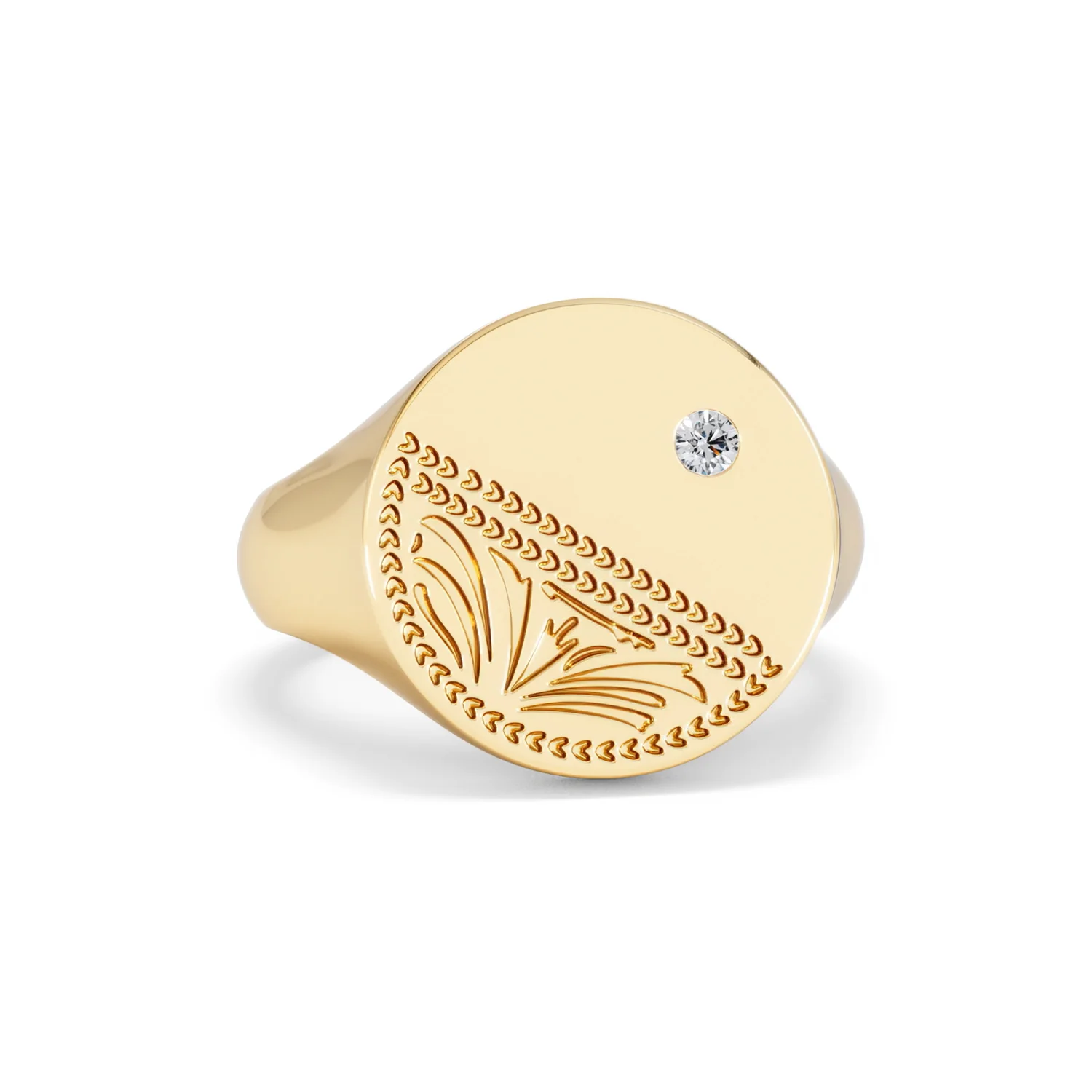 Crest 0.03ct Lab Diamond Men's Round Signet Ring in 18K Yellow Gold Vermeil - Image 10