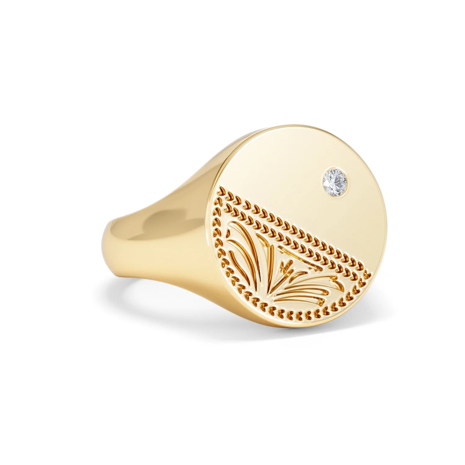 Crest 0.03ct Lab Diamond Men's Round Signet Ring in 18K Yellow Gold Vermeil - Image 14