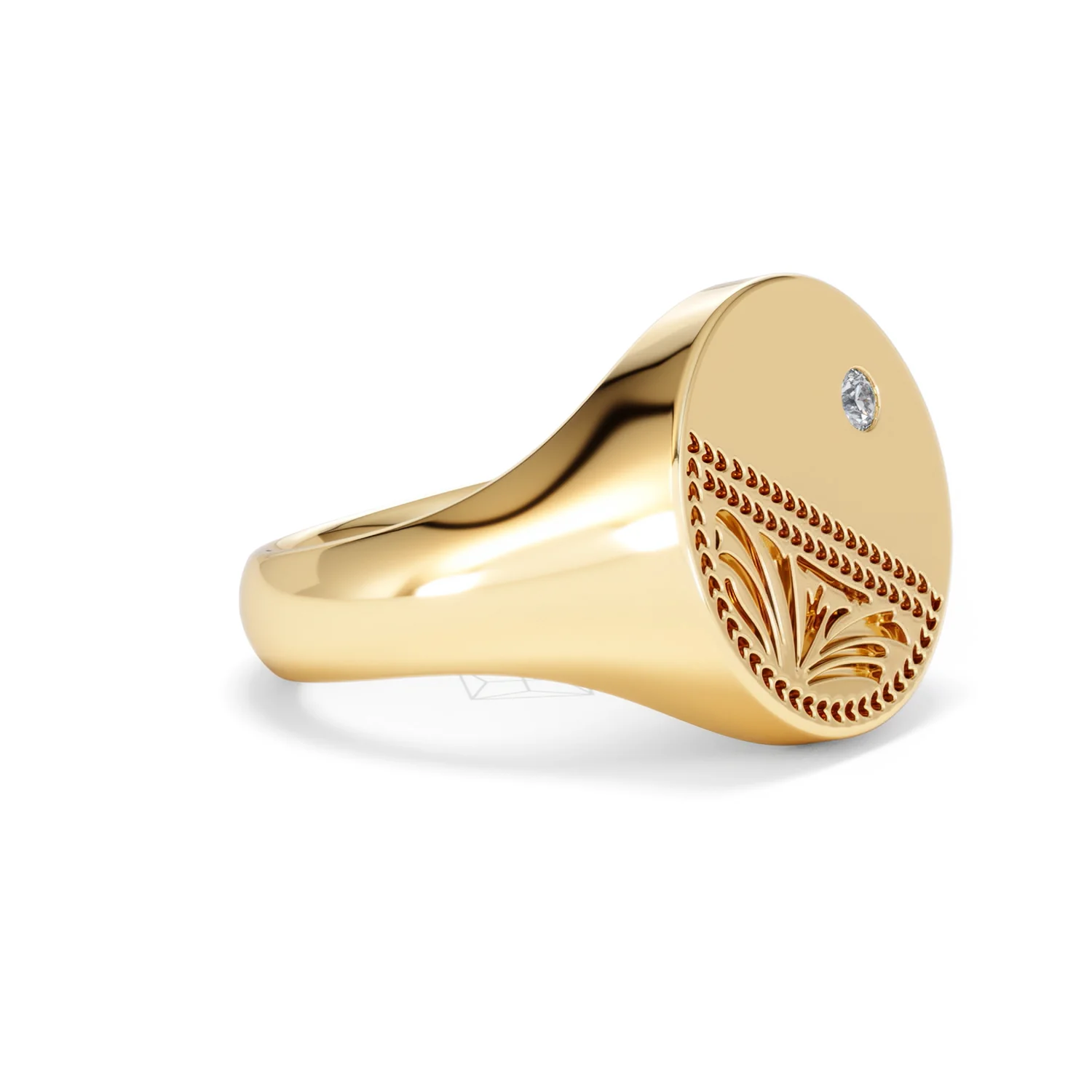 Crest 0.03ct Lab Diamond Men's Round Signet Ring in 18K Yellow Gold Vermeil - Image 20
