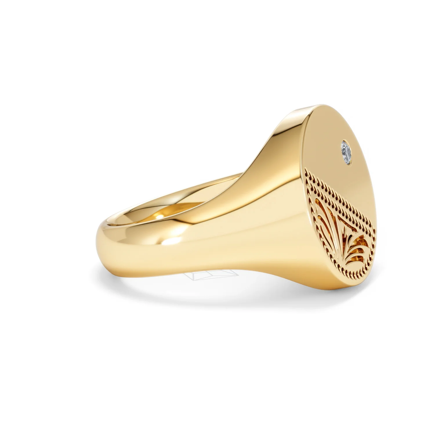 Crest 0.03ct Lab Diamond Men's Round Signet Ring in 18K Yellow Gold Vermeil - Image 23