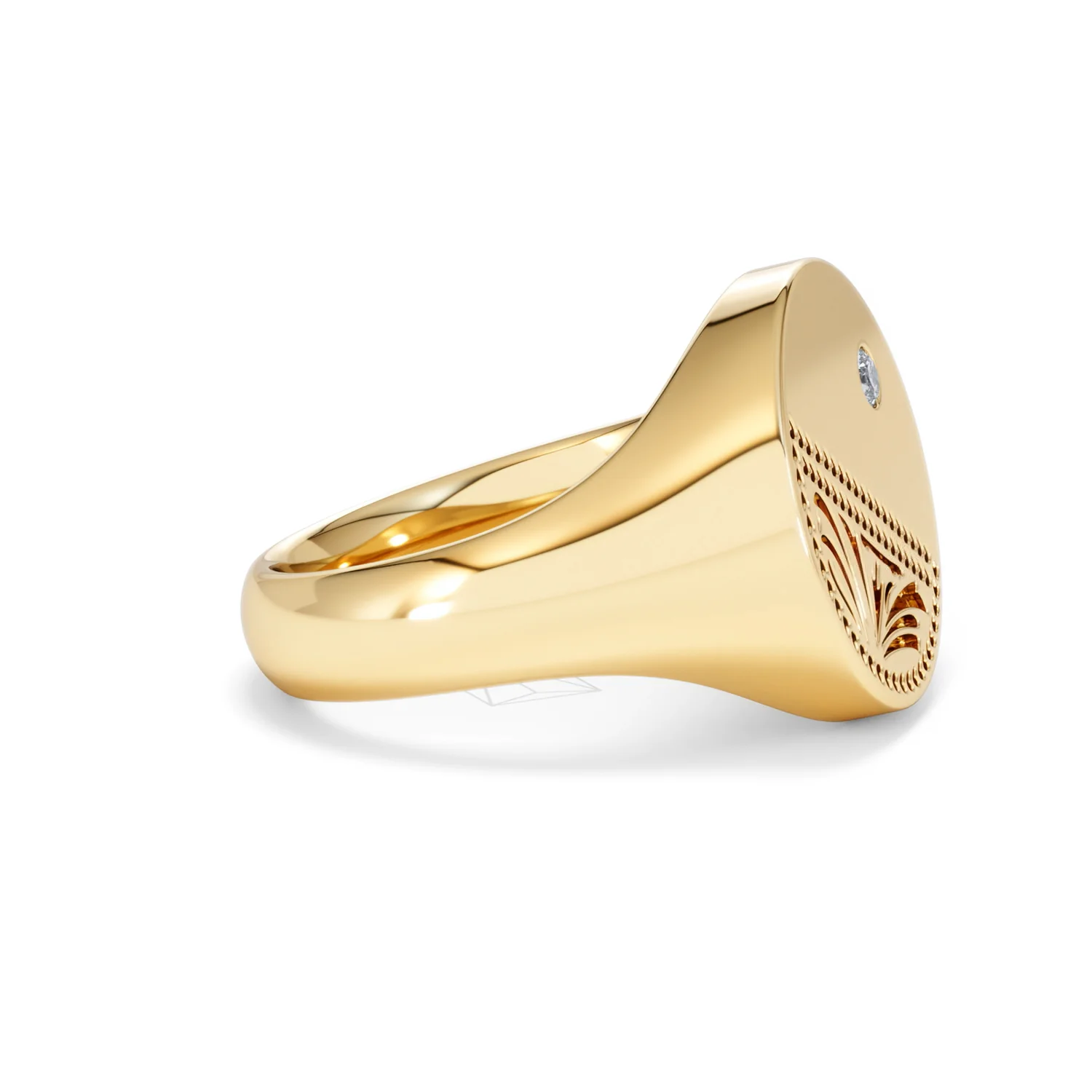 Crest 0.03ct Lab Diamond Men's Round Signet Ring in 18K Yellow Gold Vermeil - Image 24