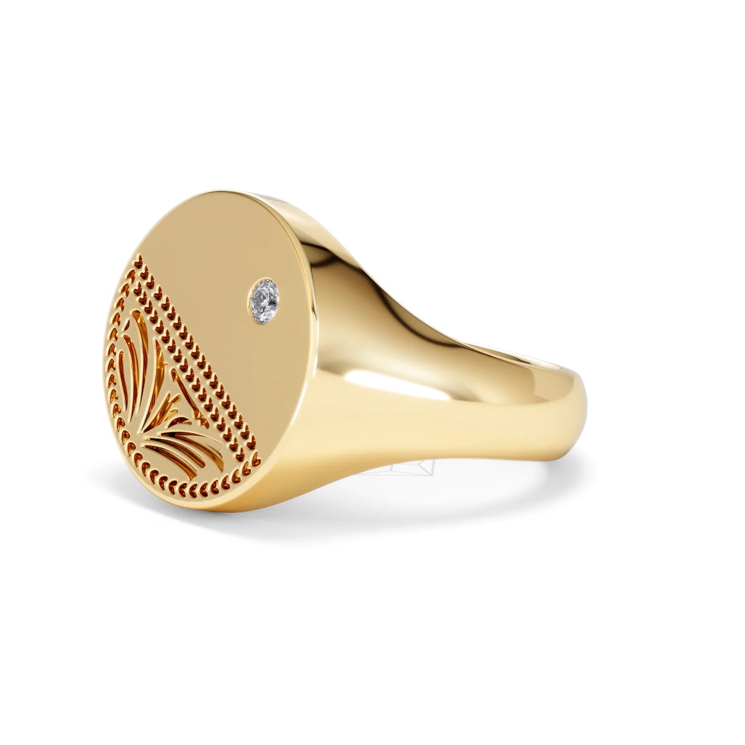 Crest 0.03ct Lab Diamond Men's Round Signet Ring in 18K Yellow Gold Vermeil - Image 77