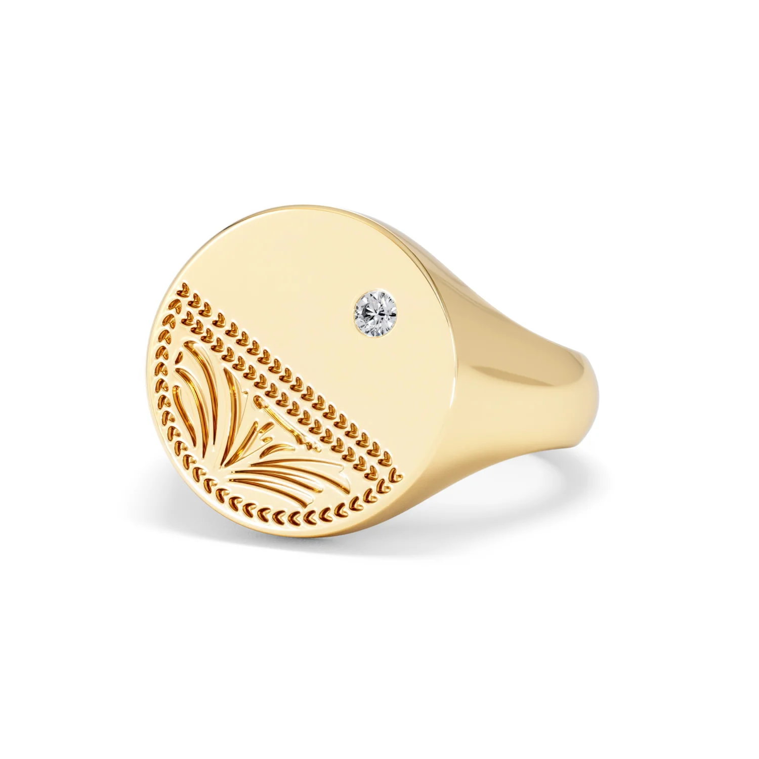 Crest 0.03ct Lab Diamond Men's Round Signet Ring in 18K Yellow Gold Vermeil - Image 83