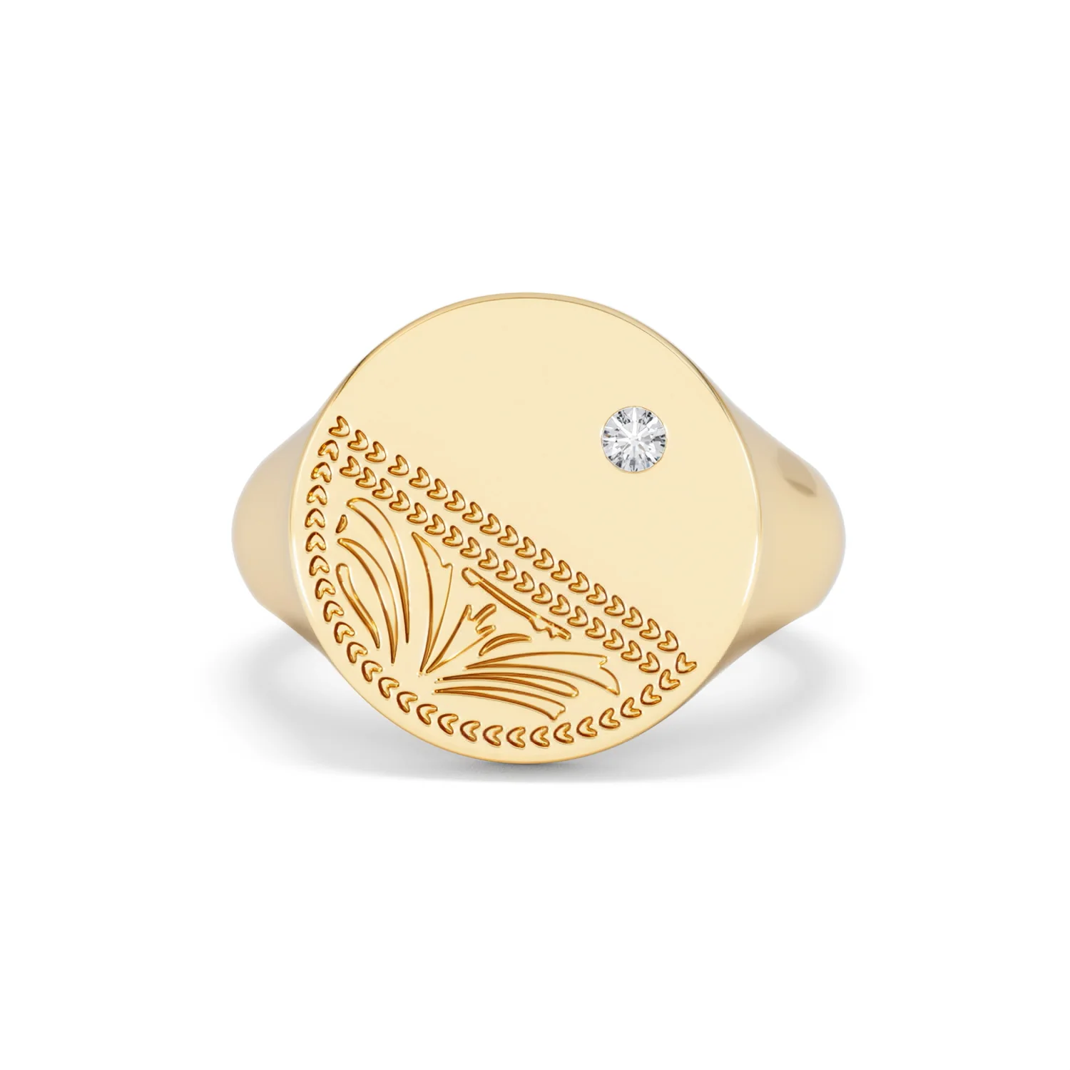 Crest 0.03ct Lab Diamond Men's Round Signet Ring in 18K Yellow Gold Vermeil - Image 87