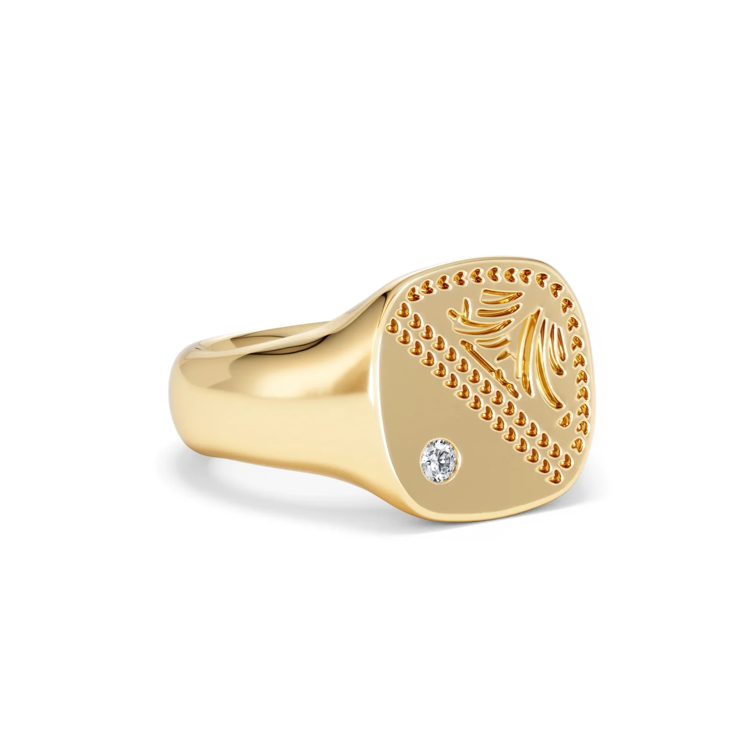 Crest 0.03ct Lab Diamond Men's Square Signet Ring in 18K Yellow Gold Vermeil - Image 15
