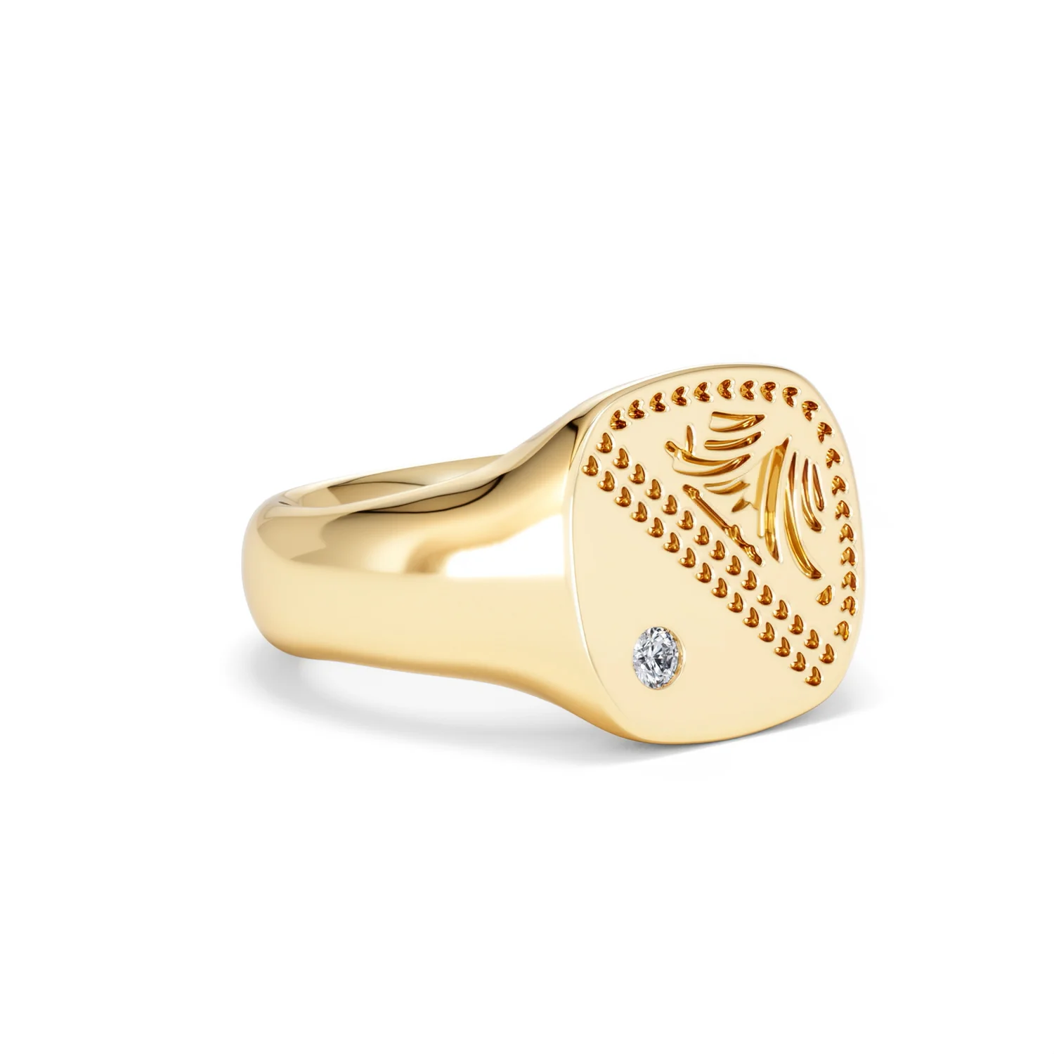 Crest 0.03ct Lab Diamond Men's Square Signet Ring in 18K Yellow Gold Vermeil - Image 16