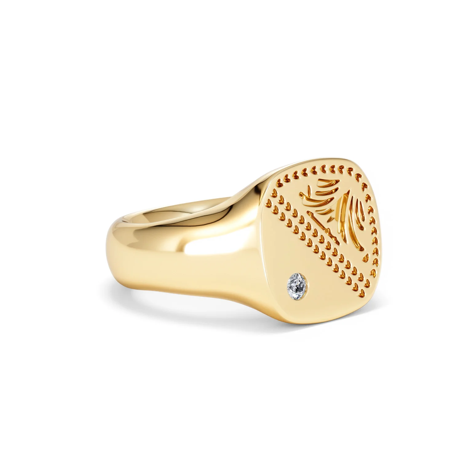 Crest 0.03ct Lab Diamond Men's Square Signet Ring in 18K Yellow Gold Vermeil - Image 17