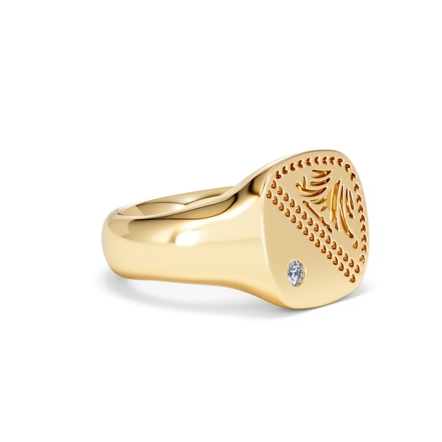 Crest 0.03ct Lab Diamond Men's Square Signet Ring in 18K Yellow Gold Vermeil - Image 18