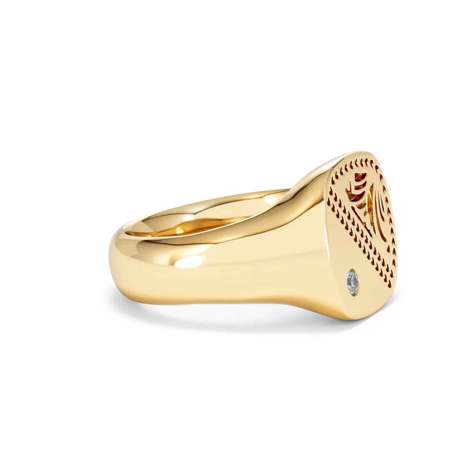 Crest 0.03ct Lab Diamond Men's Square Signet Ring in 18K Yellow Gold Vermeil - Image 22
