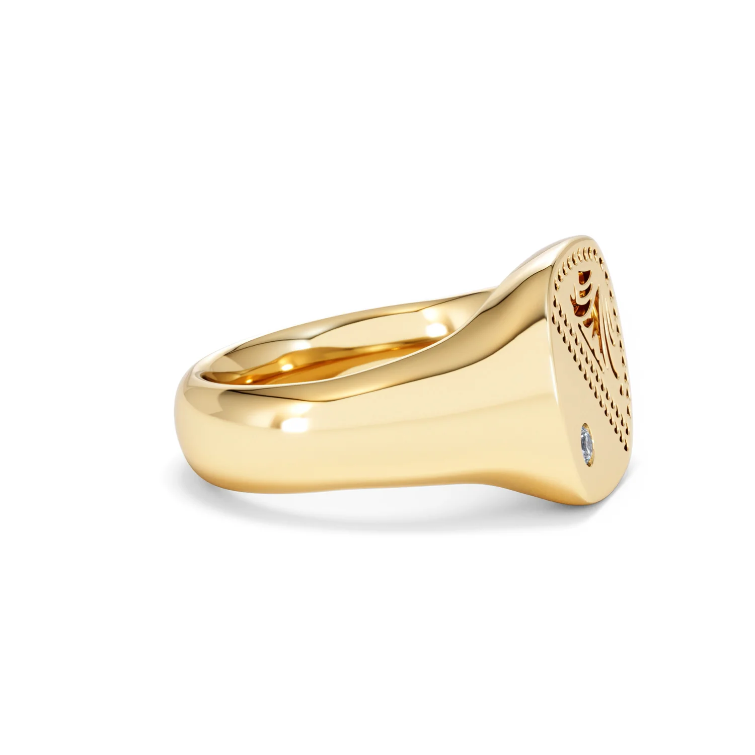 Crest 0.03ct Lab Diamond Men's Square Signet Ring in 18K Yellow Gold Vermeil - Image 24