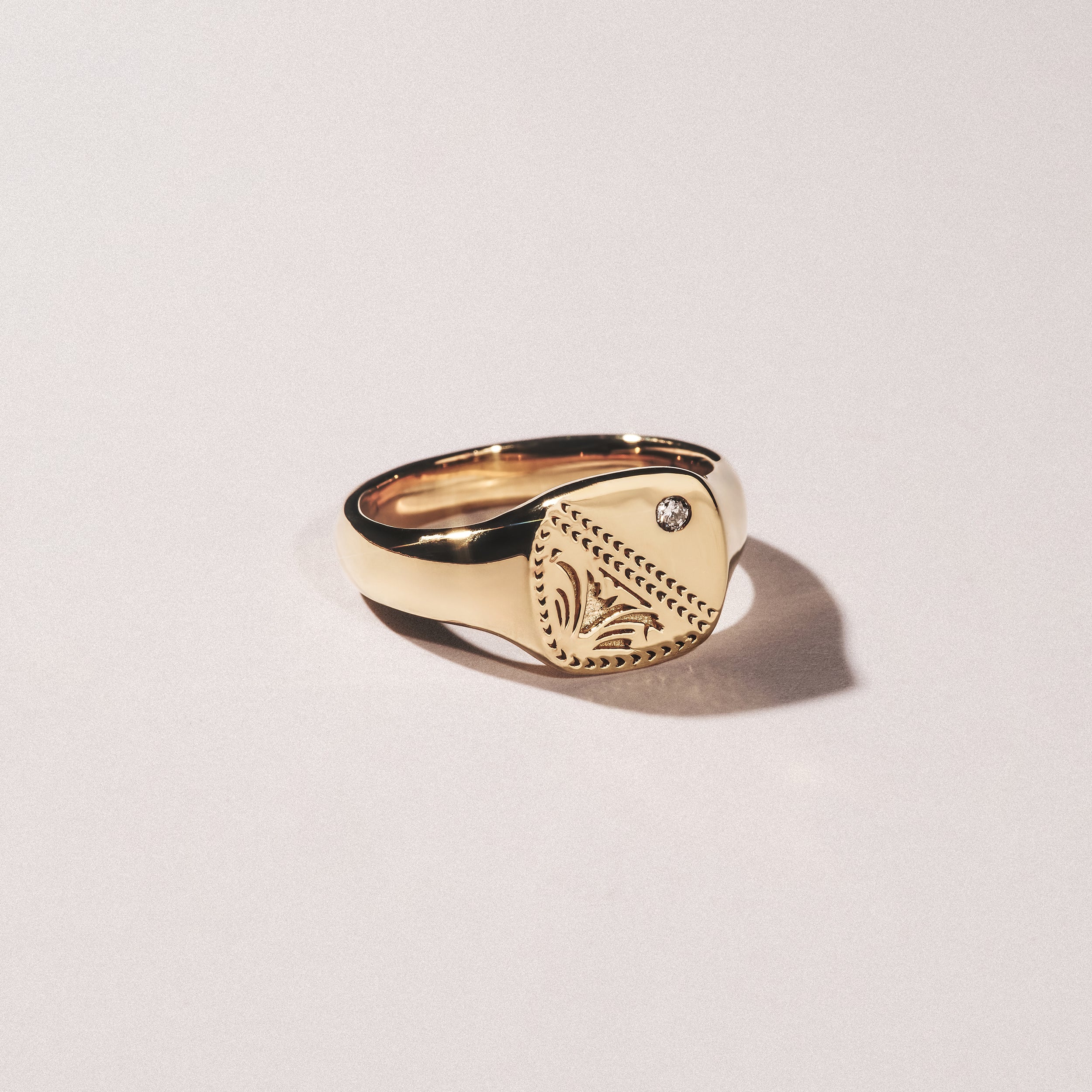 Crest 0.03ct Lab Diamond Men's Square Signet Ring in 18K Yellow Gold Vermeil - Image 6