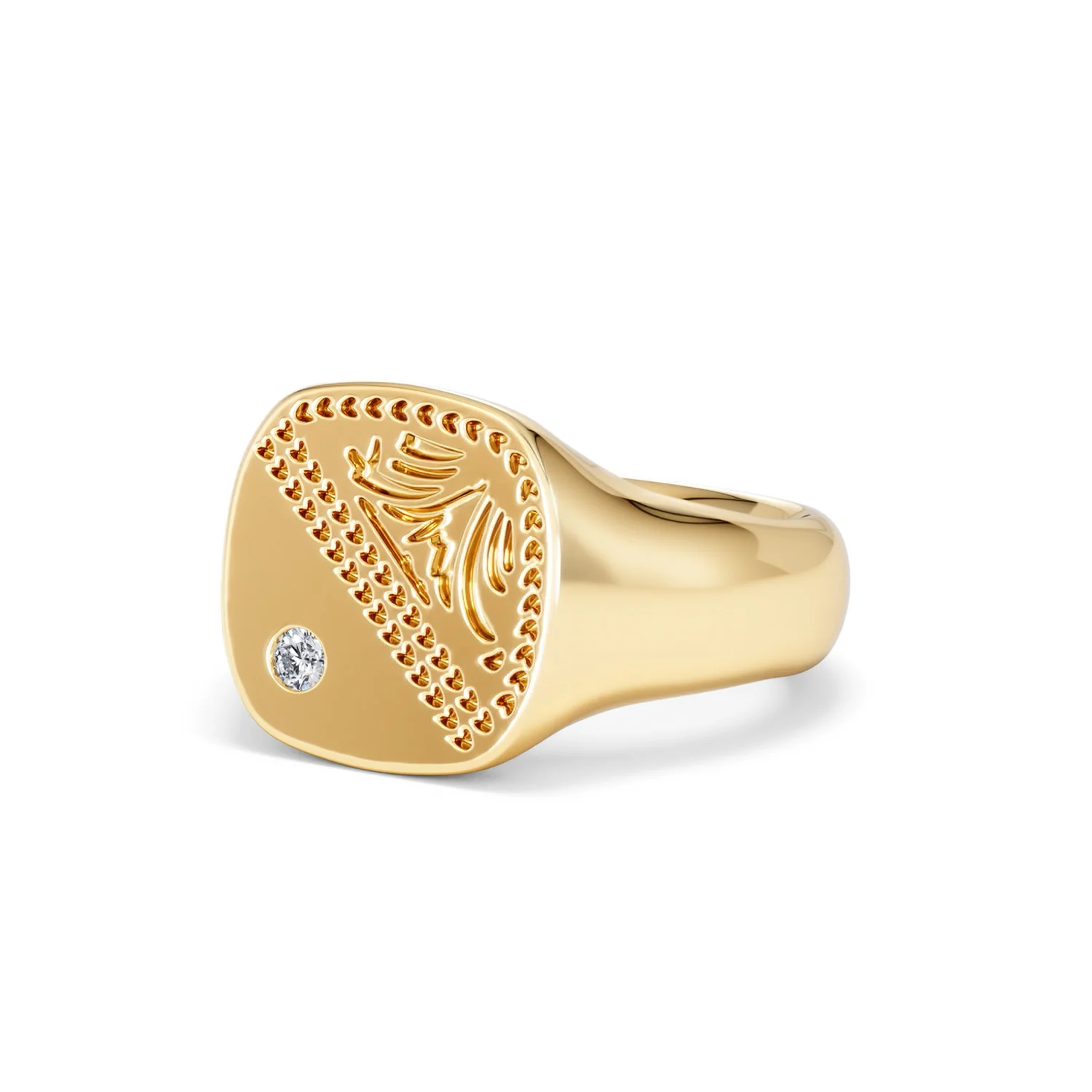 Crest 0.03ct Lab Diamond Men's Square Signet Ring in 18K Yellow Gold Vermeil - Image 81