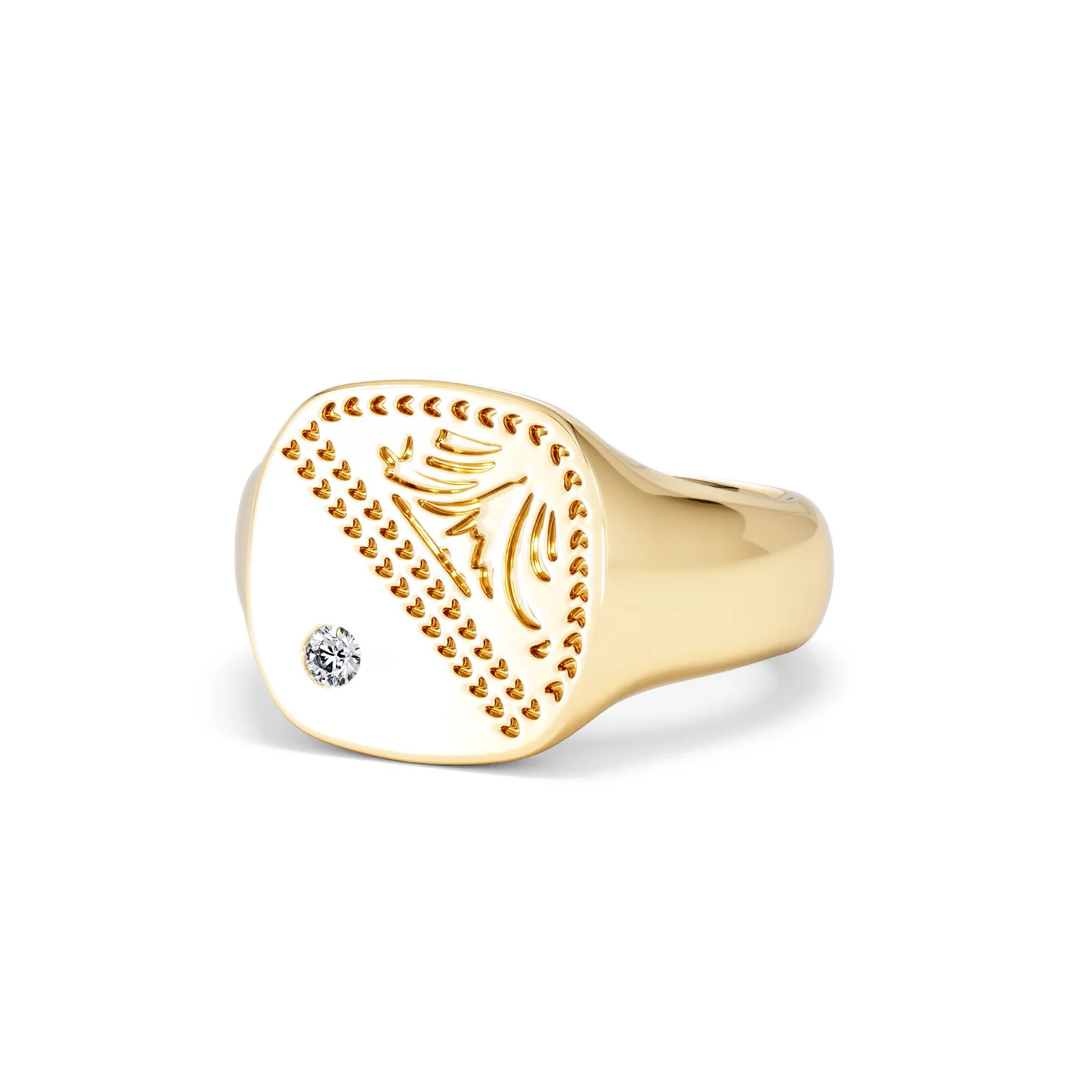 Crest 0.03ct Lab Diamond Men's Square Signet Ring in 18K Yellow Gold Vermeil - Image 83