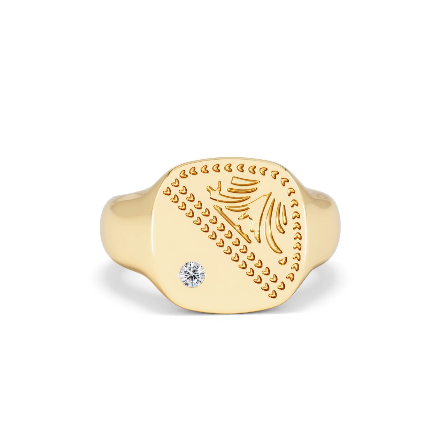 Crest 0.03ct Lab Diamond Men's Square Signet Ring in 18K Yellow Gold Vermeil - Image 9