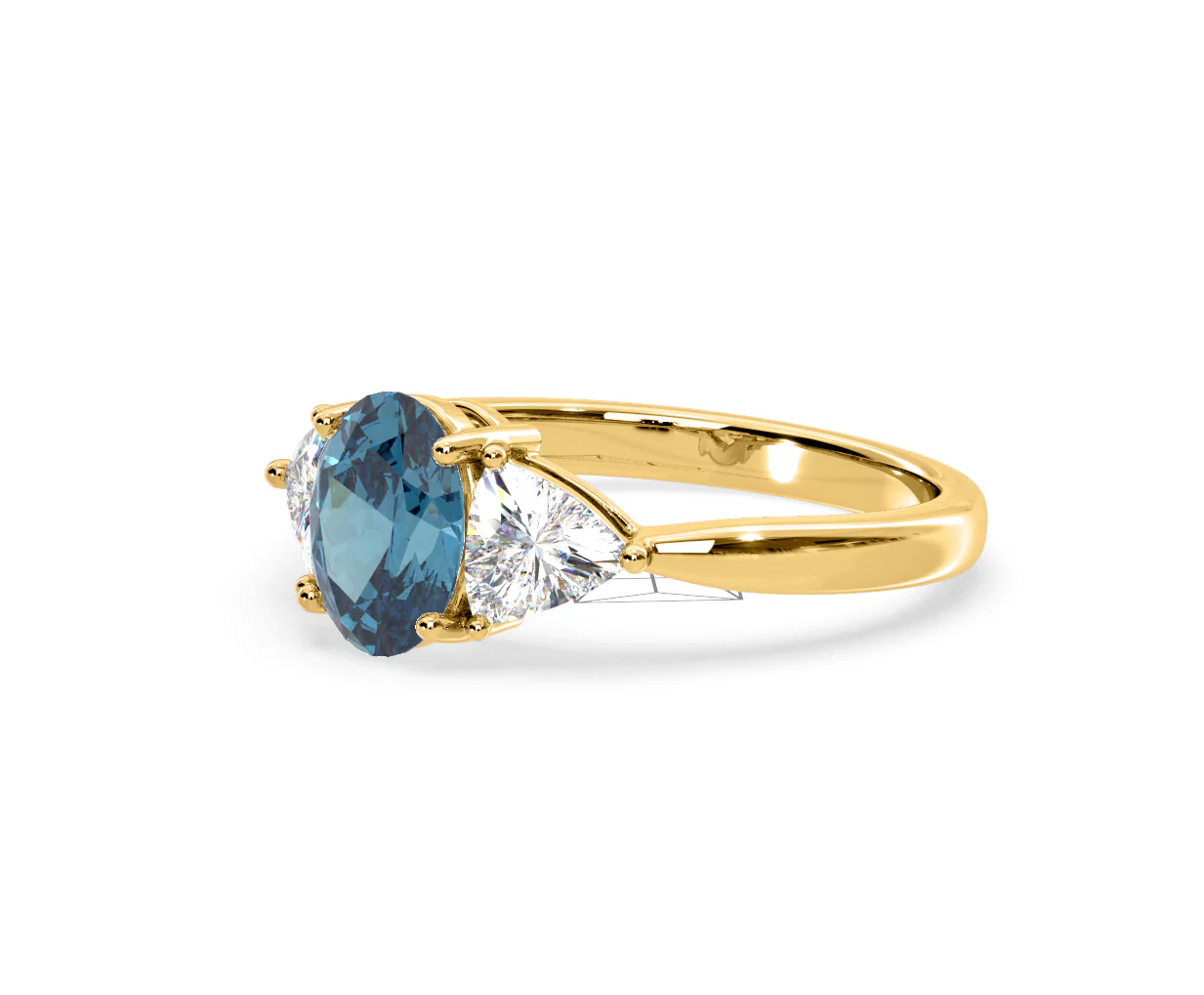 Dalia Blue Lab Diamond Oval with Trillions 1.70ct Ring in 18K Yellow Gold - Elara Collection - Image 16