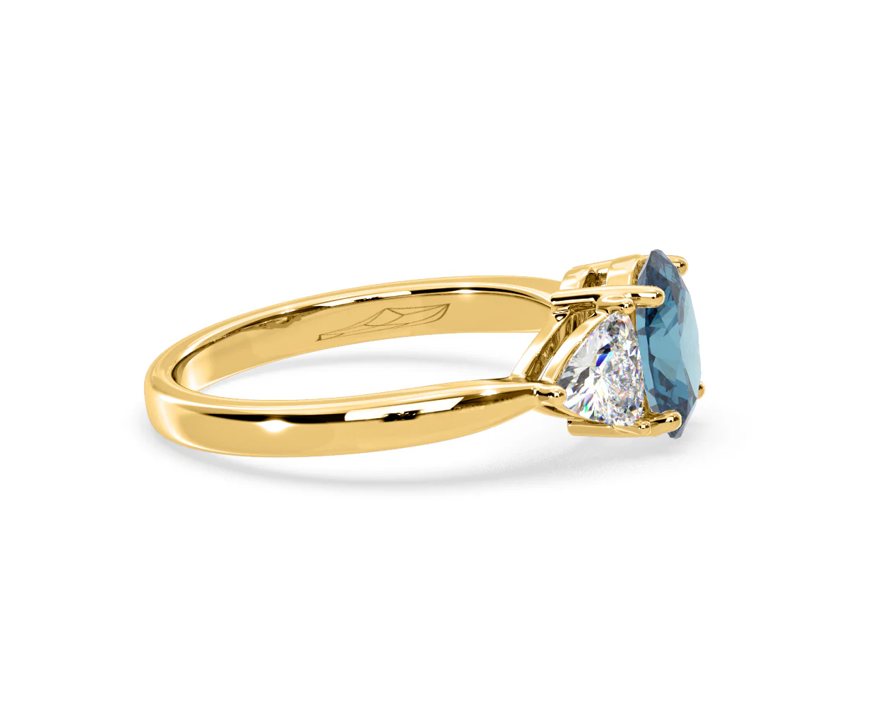 Dalia Blue Lab Diamond Oval with Trillions 1.70ct Ring in 18K Yellow Gold - Elara Collection - Image 69