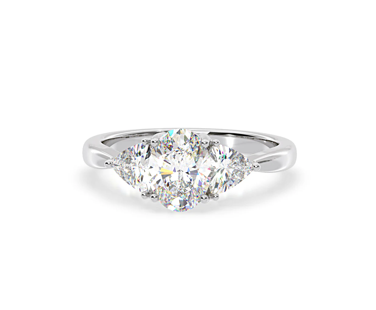 Dalia Lab Diamond Oval with Trillions 1.70ct Ring in 18K White Gold F/VS1 - Image 9