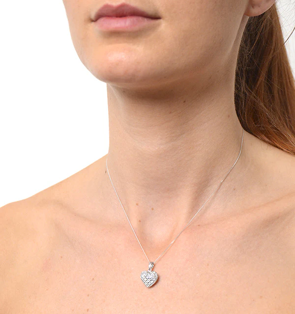 Diamond 0.47ct Heart Pendant Necklace 9K White Gold - Image 2