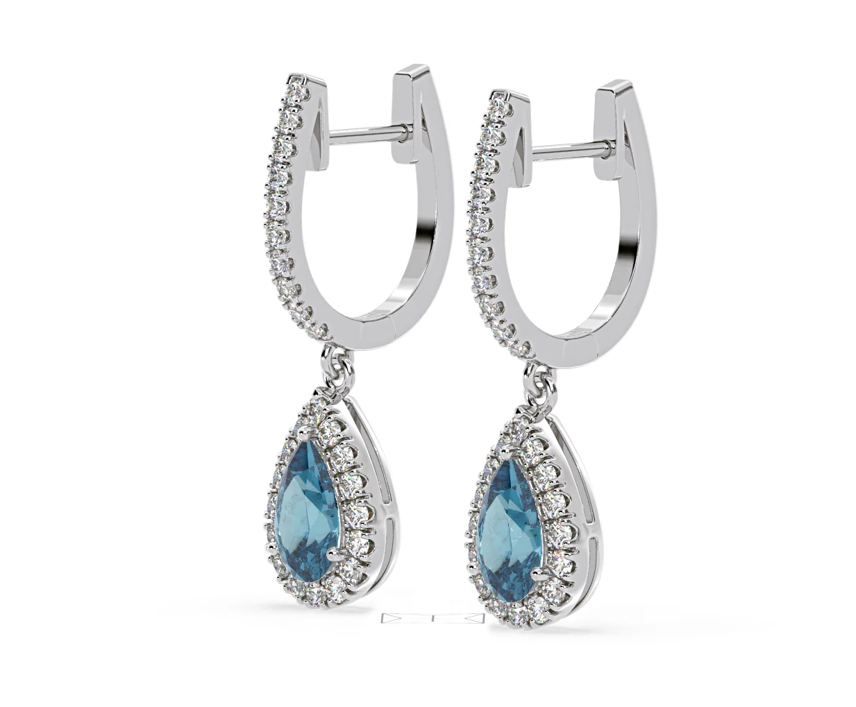 Diana Blue Lab Diamond 1.48ct Pear Halo Drop Earrings in 18K White Gold - Elara Collection - Image 18