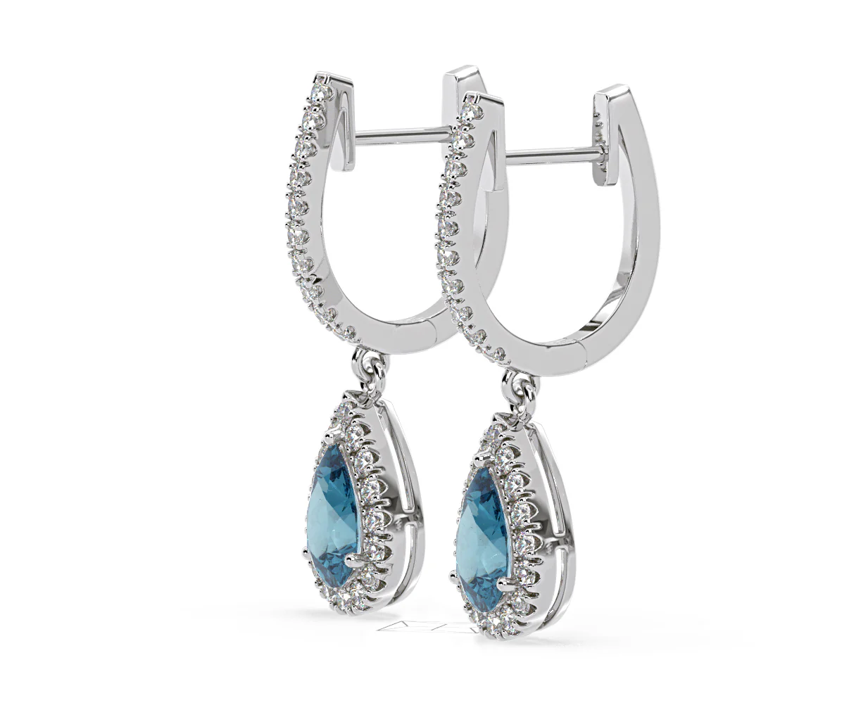 Diana Blue Lab Diamond 1.48ct Pear Halo Drop Earrings in 18K White Gold - Elara Collection - Image 21