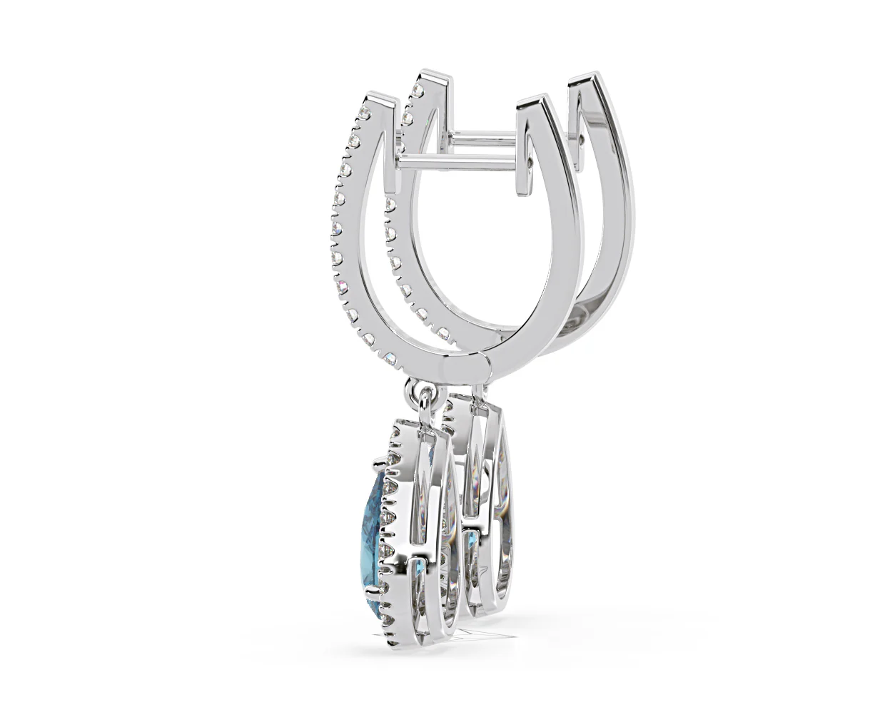 Diana Blue Lab Diamond 1.48ct Pear Halo Drop Earrings in 18K White Gold - Elara Collection - Image 30