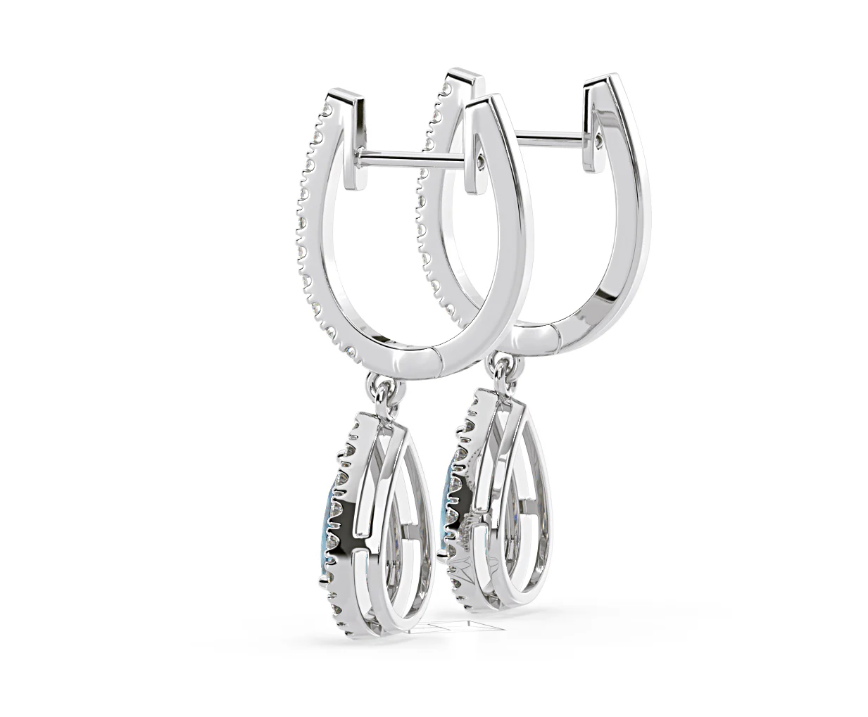 Diana Blue Lab Diamond 1.48ct Pear Halo Drop Earrings in 18K White Gold - Elara Collection - Image 33