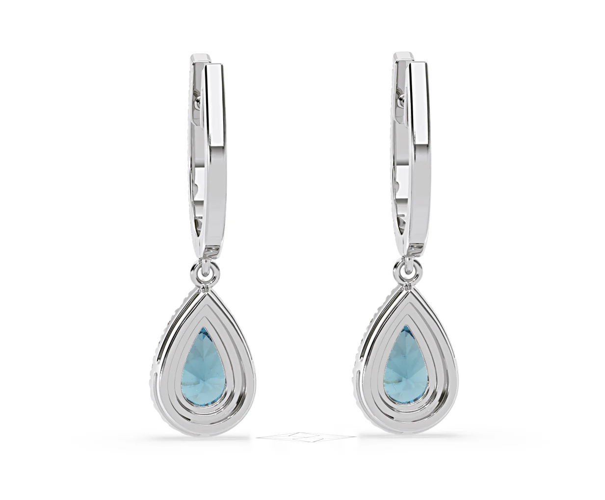 Diana Blue Lab Diamond 1.48ct Pear Halo Drop Earrings in 18K White Gold - Elara Collection - Image 46