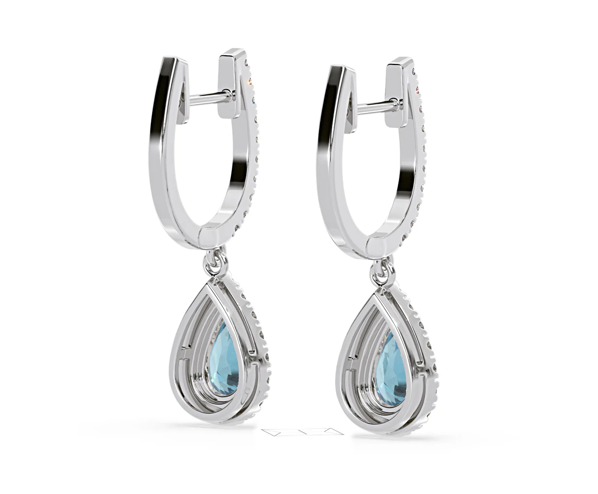 Diana Blue Lab Diamond 1.48ct Pear Halo Drop Earrings in 18K White Gold - Elara Collection - Image 55