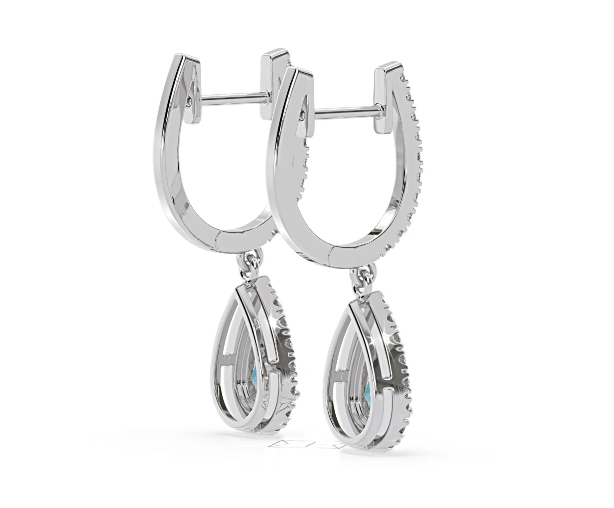 Diana Blue Lab Diamond 1.48ct Pear Halo Drop Earrings in 18K White Gold - Elara Collection - Image 60