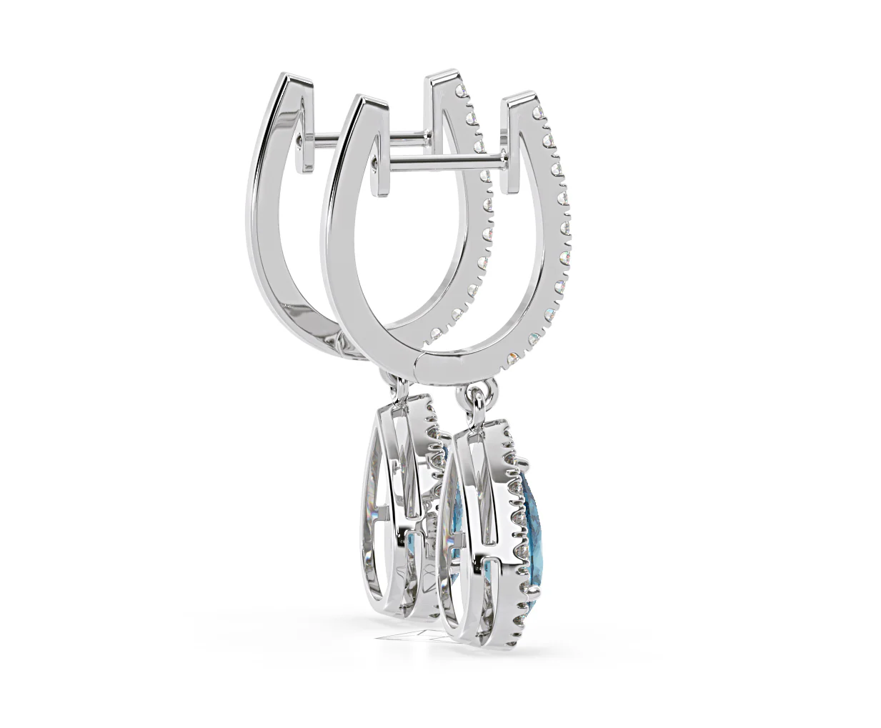 Diana Blue Lab Diamond 1.48ct Pear Halo Drop Earrings in 18K White Gold - Elara Collection - Image 64