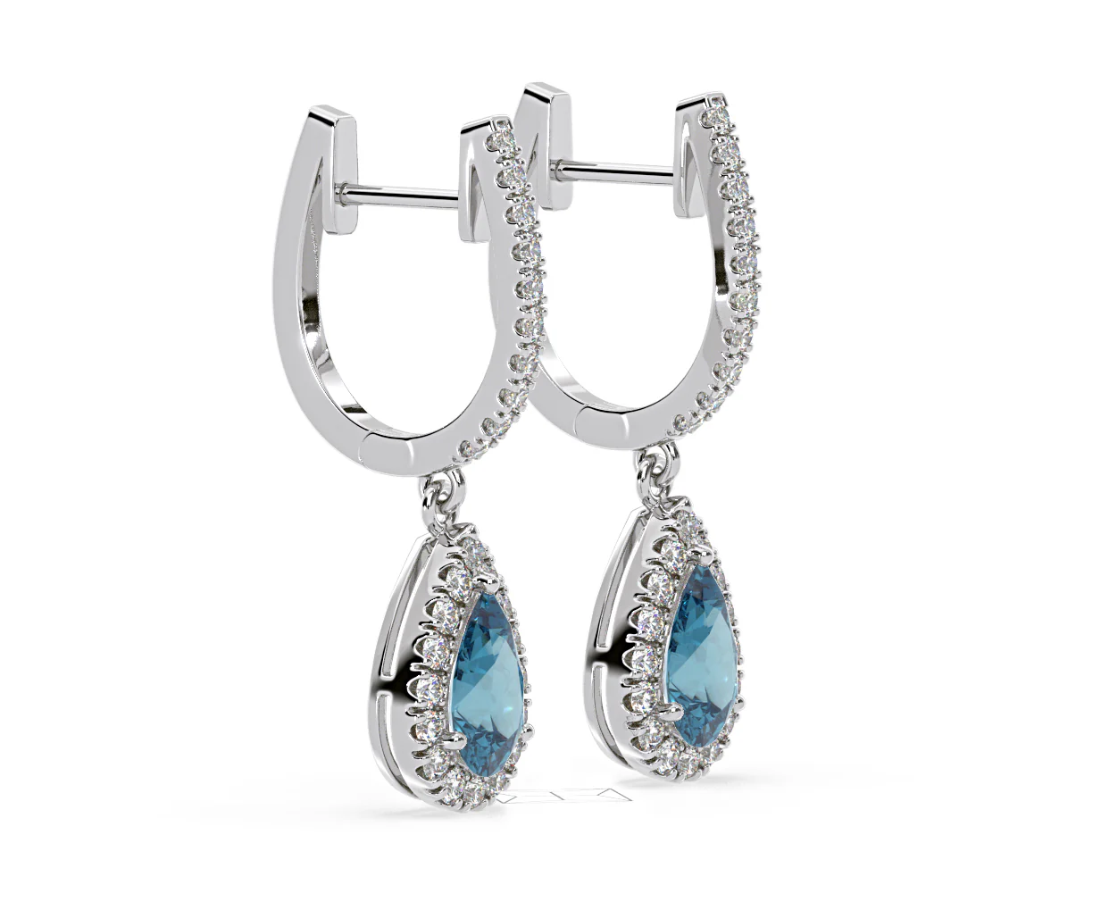 Diana Blue Lab Diamond 1.48ct Pear Halo Drop Earrings in 18K White Gold - Elara Collection - Image 75