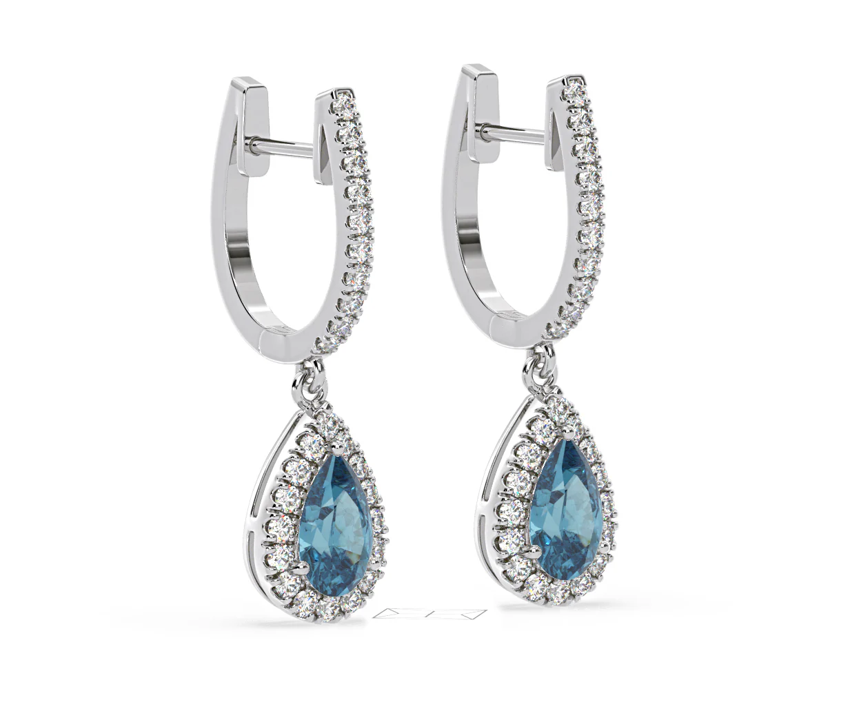 Diana Blue Lab Diamond 1.48ct Pear Halo Drop Earrings in 18K White Gold - Elara Collection - Image 79