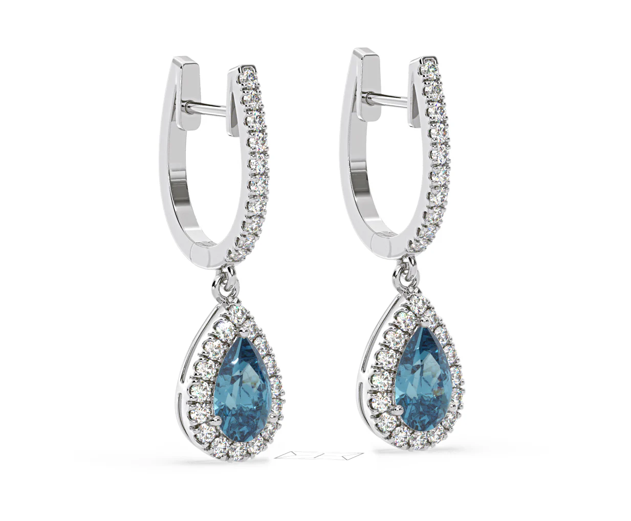 Diana Blue Lab Diamond 1.48ct Pear Halo Drop Earrings in 18K White Gold - Elara Collection - Image 80