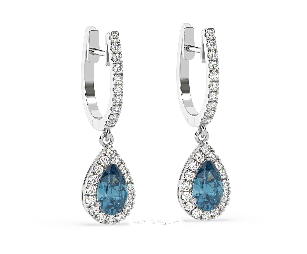 Diana Blue Lab Diamond 1.48ct Pear Halo Drop Earrings in 18K White Gold - Elara Collection - Image 82