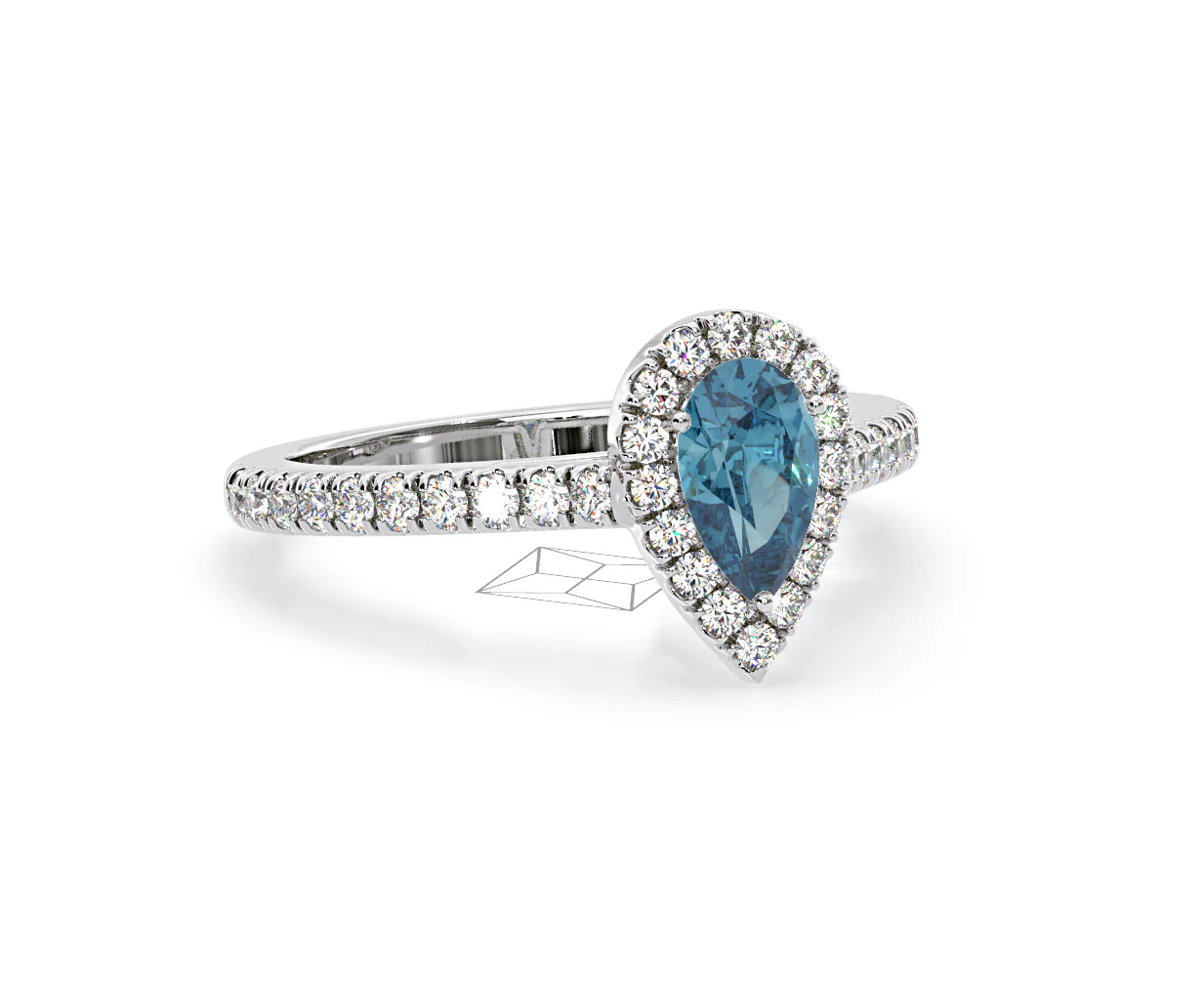 Diana Blue Lab Diamond Pear Halo Ring 1.00ct in Platinum - Elara Collection - Image 83