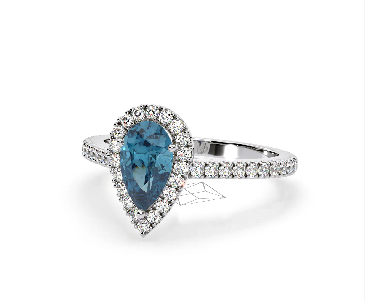 Diana Blue Lab Diamond Pear Halo Ring 1.60ct in 18K White Gold - Elara Collection - Image 11