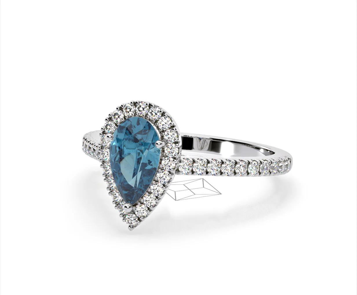 Diana Blue Lab Diamond Pear Halo Ring 1.60ct in 18K White Gold - Elara Collection - Image 12