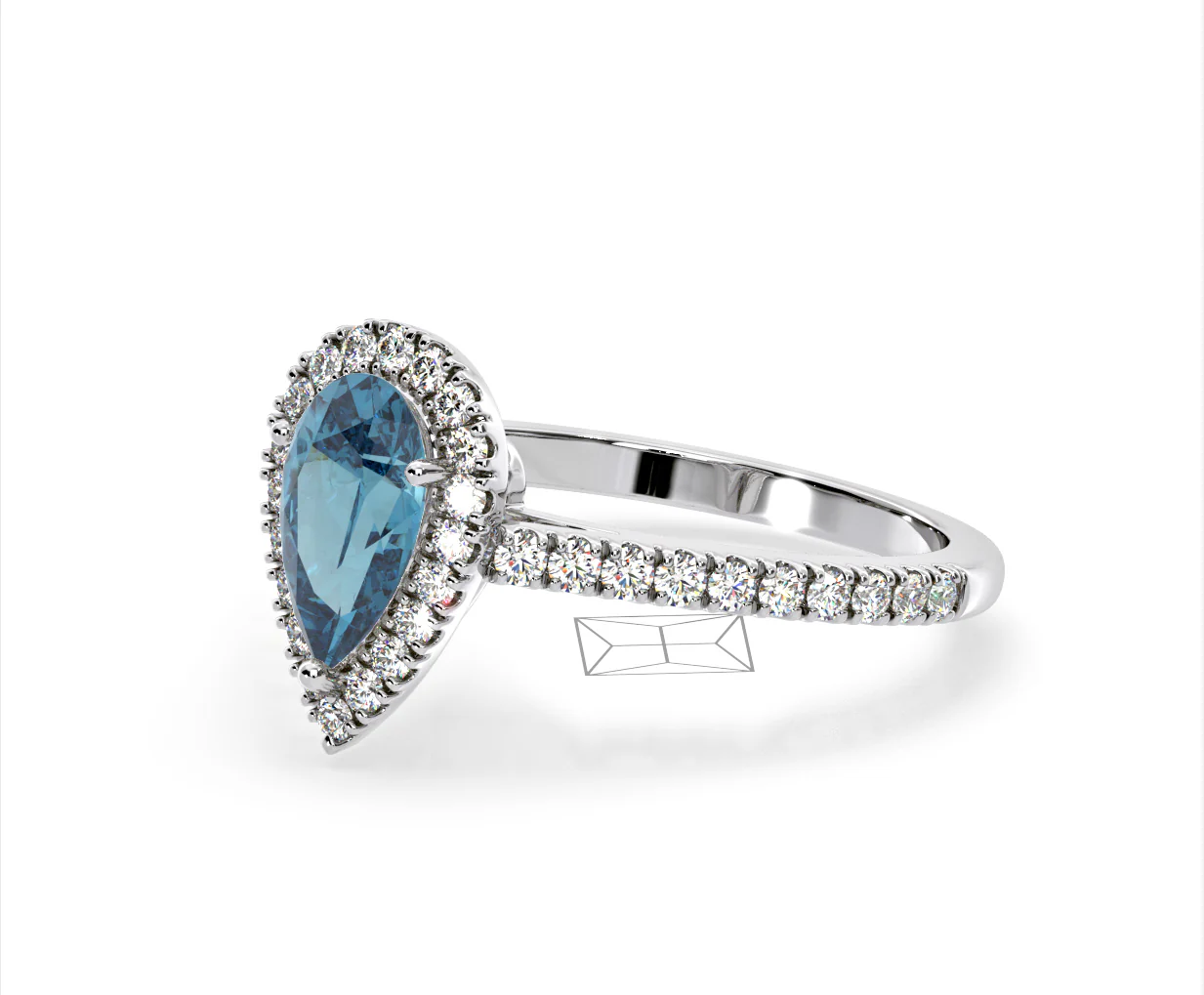Diana Blue Lab Diamond Pear Halo Ring 1.60ct in 18K White Gold - Elara Collection - Image 16