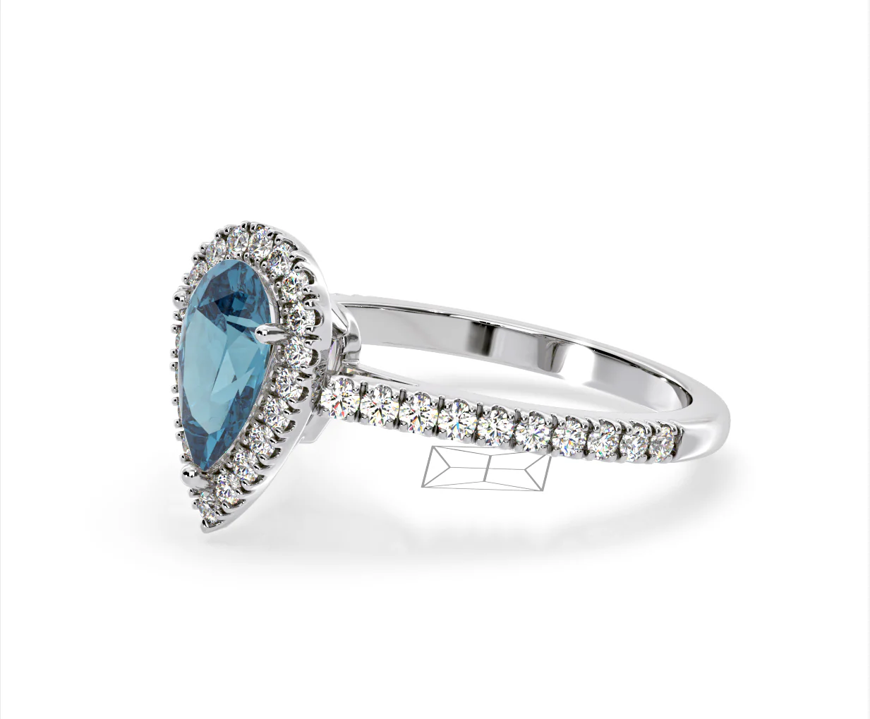 Diana Blue Lab Diamond Pear Halo Ring 1.60ct in 18K White Gold - Elara Collection - Image 18