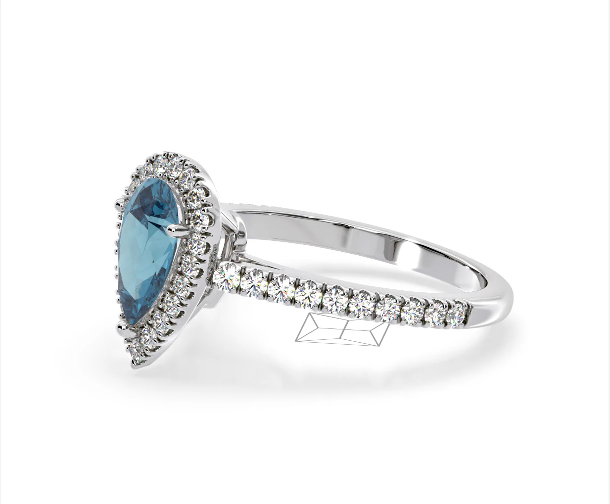 Diana Blue Lab Diamond Pear Halo Ring 1.60ct in 18K White Gold - Elara Collection - Image 19