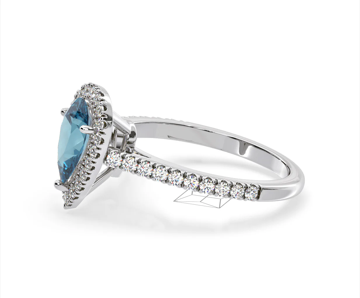 Diana Blue Lab Diamond Pear Halo Ring 1.60ct in 18K White Gold - Elara Collection - Image 22