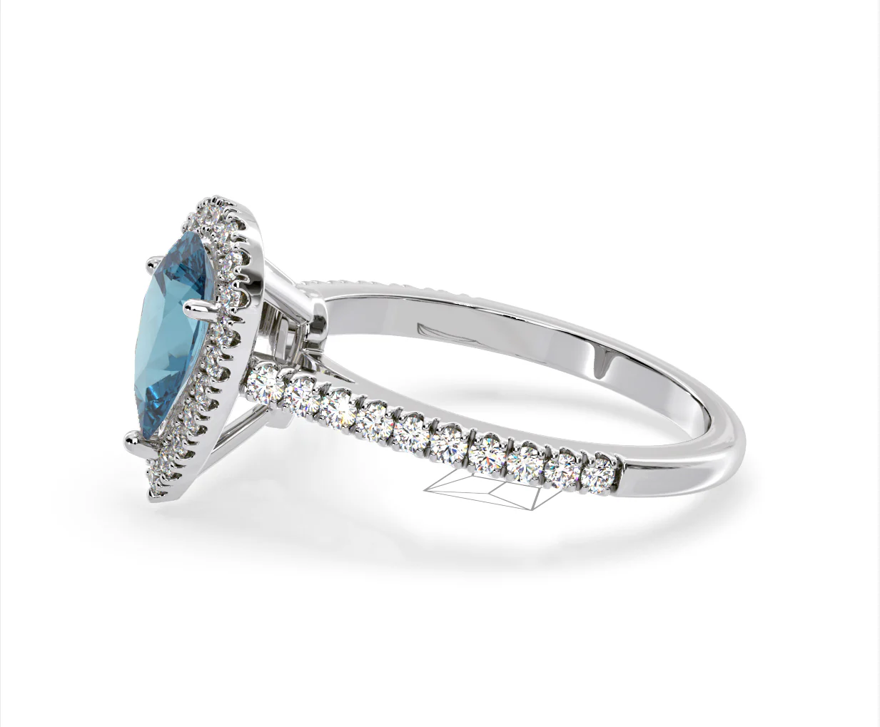 Diana Blue Lab Diamond Pear Halo Ring 1.60ct in 18K White Gold - Elara Collection - Image 23