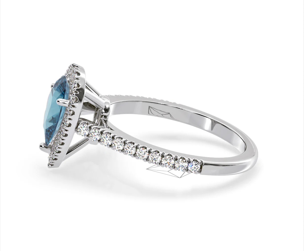 Diana Blue Lab Diamond Pear Halo Ring 1.60ct in 18K White Gold - Elara Collection - Image 25