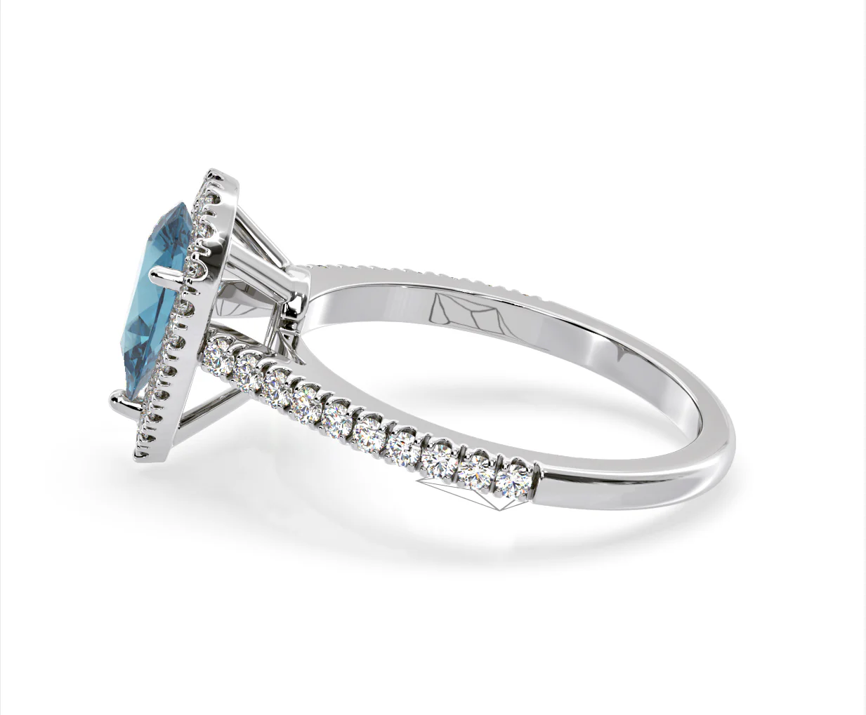 Diana Blue Lab Diamond Pear Halo Ring 1.60ct in 18K White Gold - Elara Collection - Image 27
